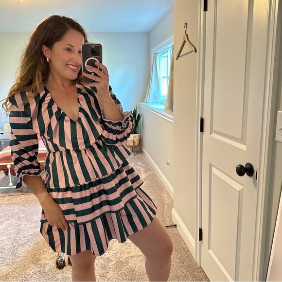 Crosby by Mollie Burch Pink Green Ruffle Mini Dress XS - Picture 9 of 9